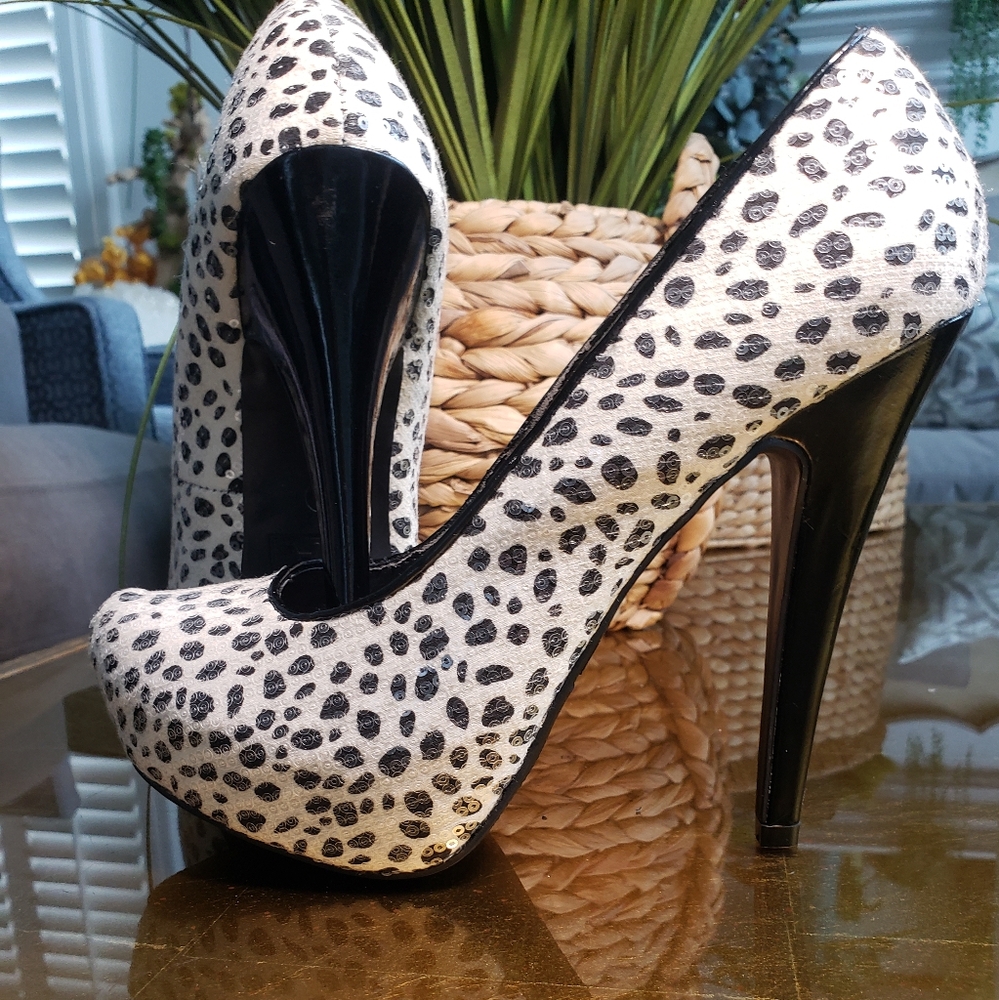 MIA Black and White Dalmation Sequined Heels